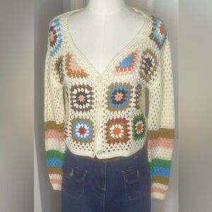 Colorful Crochet Patterned Women's Sweater